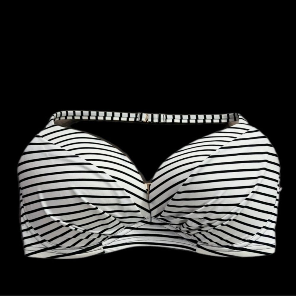 Victoria’s Secret Swim The Angel Padded Halter Bra Bikini Top Black & white 38D - Picture 2 of 6